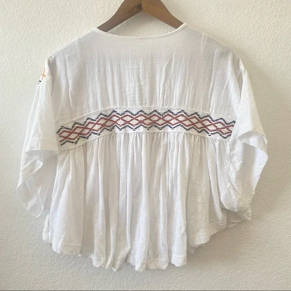 NWT Free People Market Embroidery Trim Tassel Tie V-Neck Dolman Sleeve Tee Med - Picture 6 of 9
